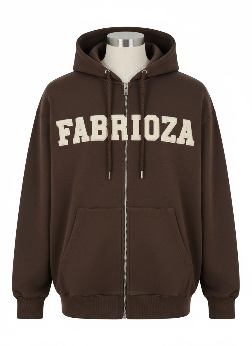 Mocha Zip-Up Puff Print Hoodie