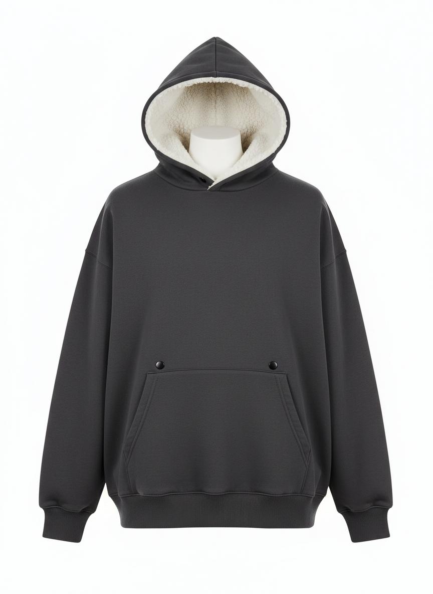 Charcoal Sherpa-Lined Blank Hoodie