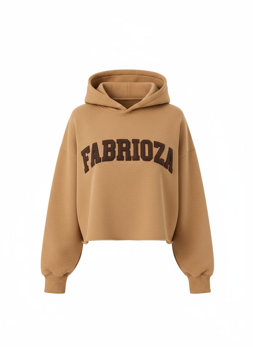Sand Cropped Puff Print Hoodie