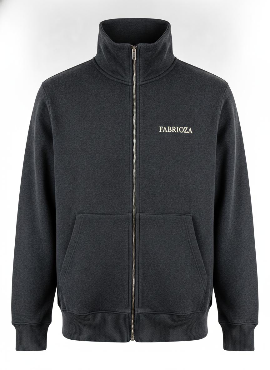 Charcoal Zip-Up Embroidered Hoodie