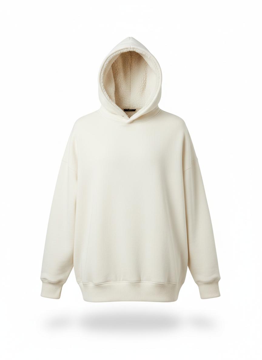 Bone Sherpa Drop-Shoulder Hoodie