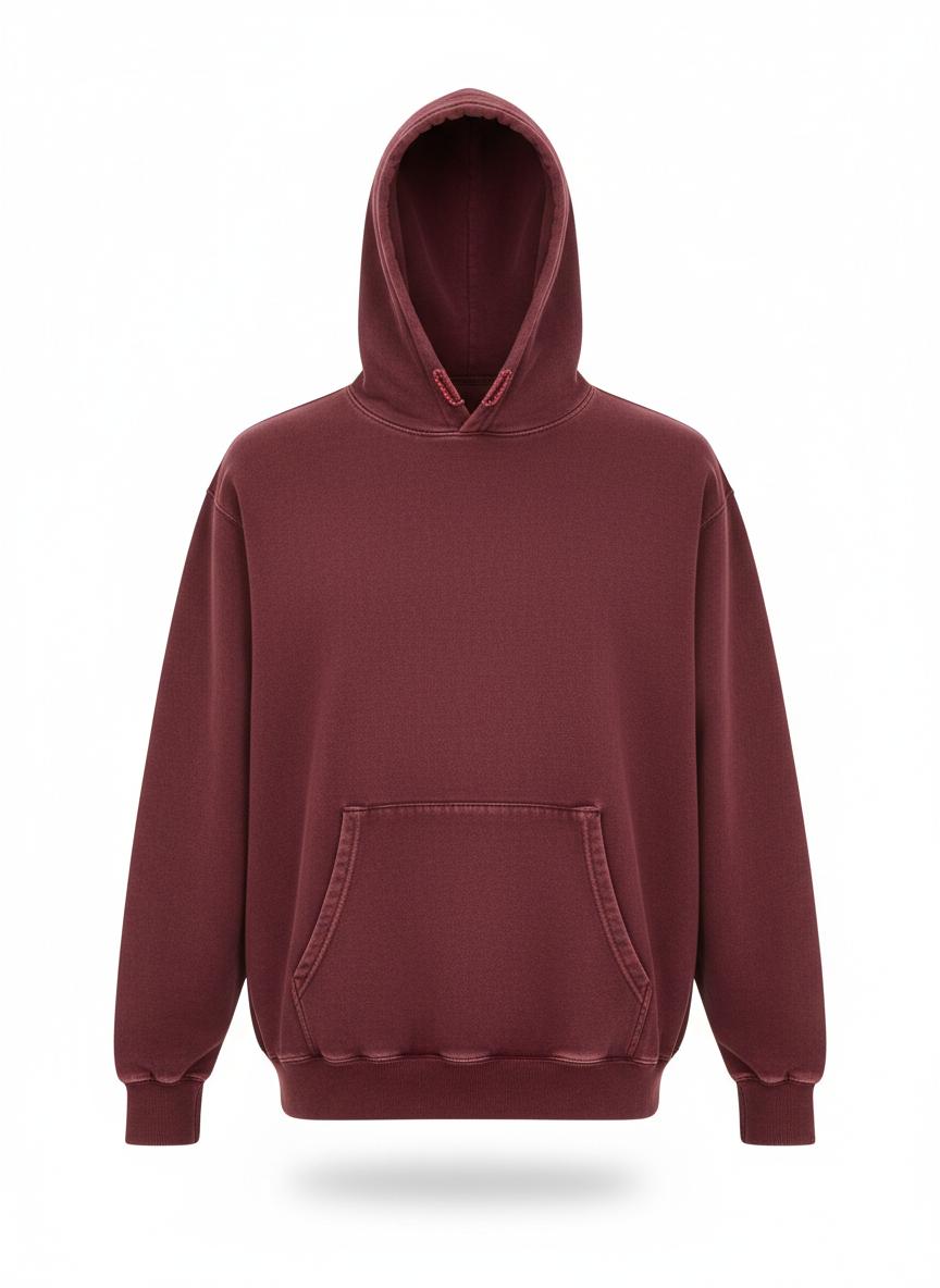 Burgundy Washed Drop-Shoulder Hoodie