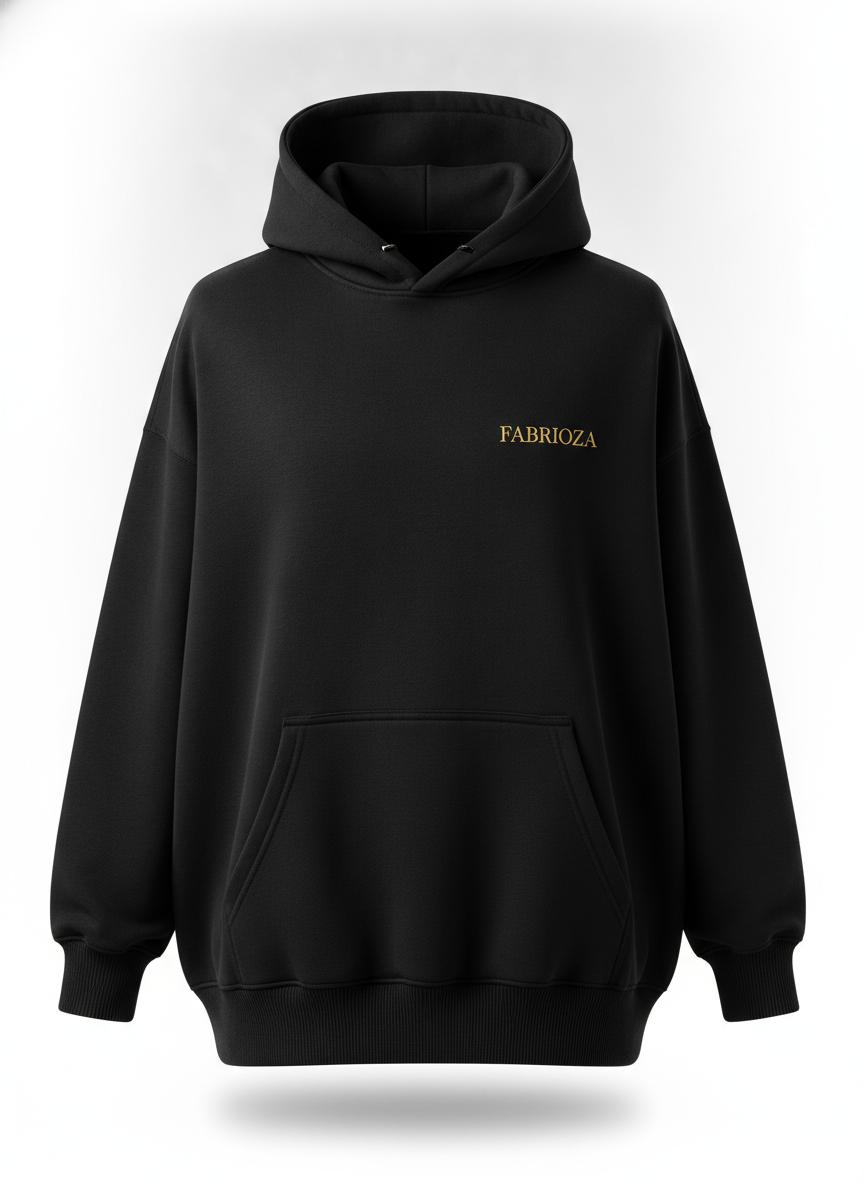 Black Oversized Gold Embroidered Hoodie
