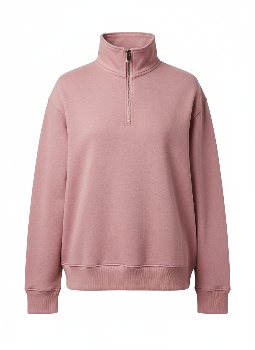 Dusty Rose Quarter-Zip Blank Hoodie