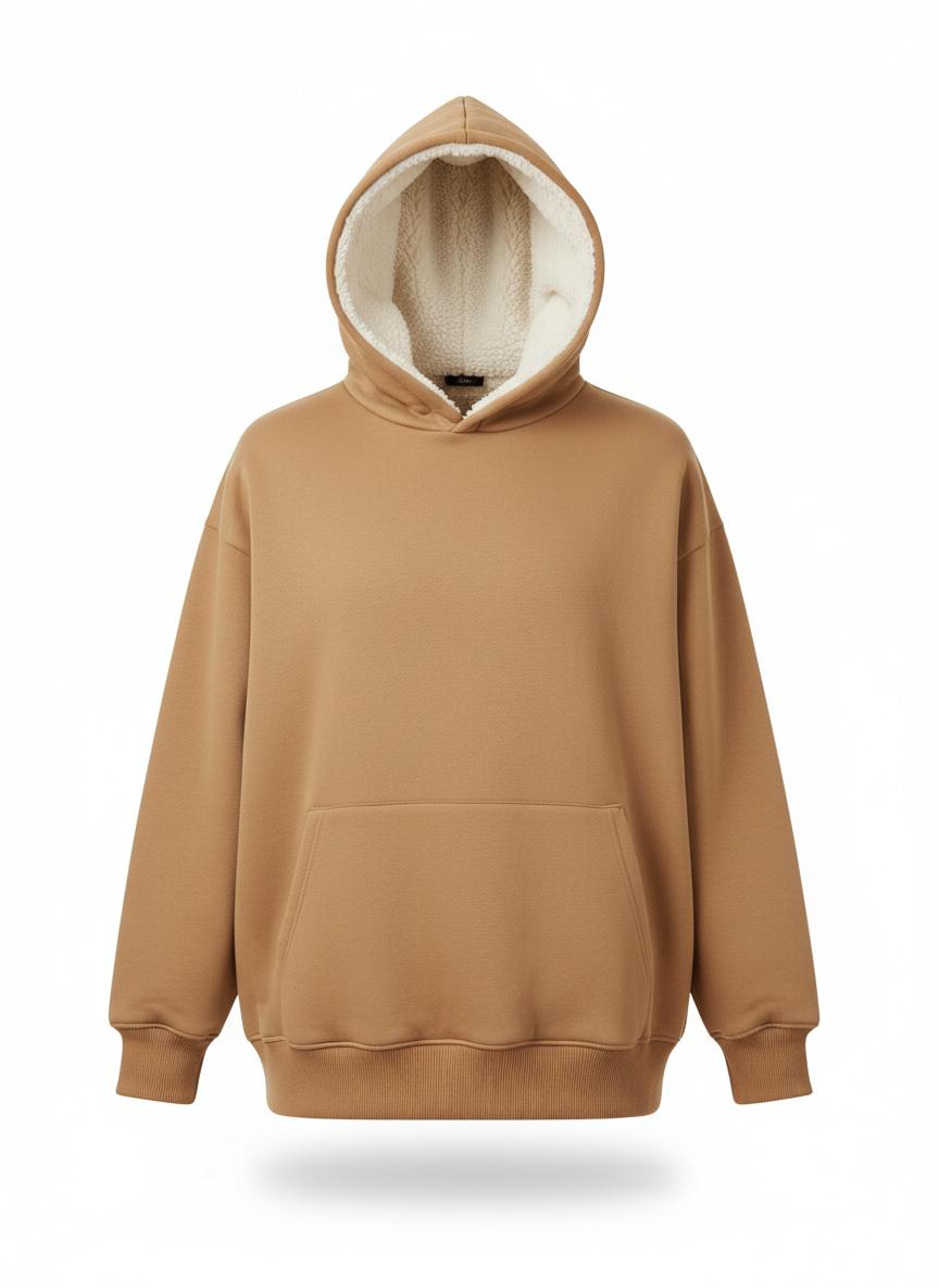 Camel Sherpa Drop-Shoulder Hoodie
