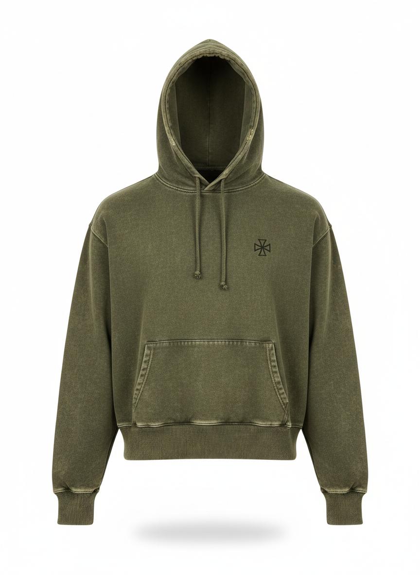 Olive Cropped Washed Hoodie