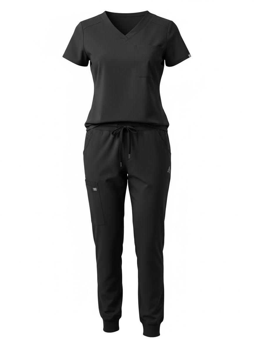 Black Jogger Scrub Set