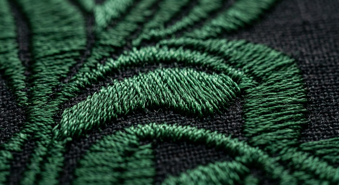 Macro photograph of dense satin-stitch embroidery